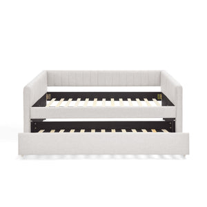 Upholstered Daybed With Trundle With Vertical Stripes