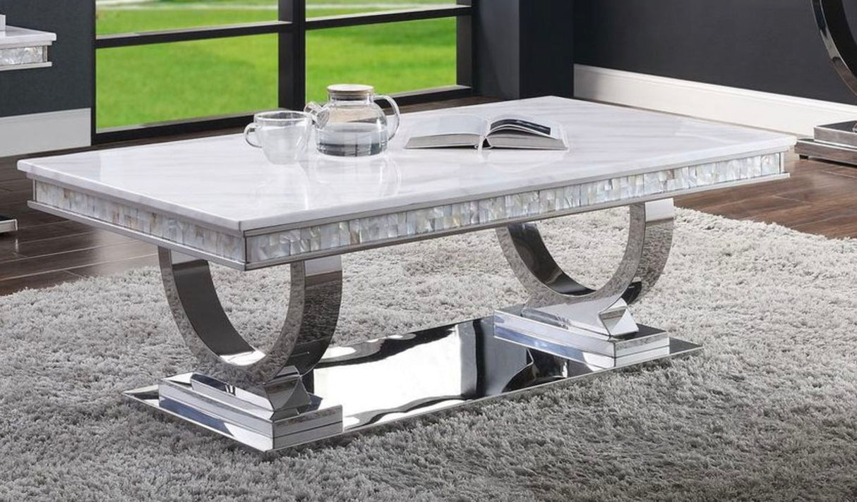 Zander - Printed Faux Marble Top & Mirrored Table - Marble - Best Buy Furniture