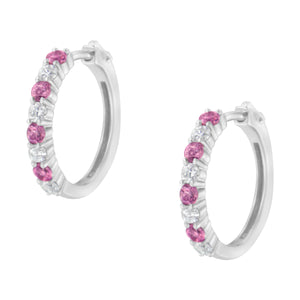 10K White Gold, Â½ Cttw Diamond, & Â½ Cttw Lab-Grown Blue Sapphire Leverback Hoop Earrings (H-I Color, I1-I2 Clarity)
