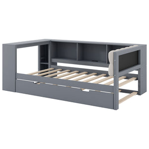 Upholstered Headboard Platform Bed With Storage Shelves, Trundle, Charging Station
