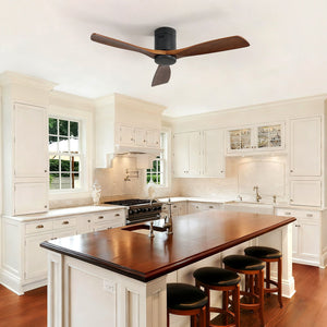 Low Profile Ceiling Fan DC, 3 Blade, Noiseless Reversible Motor, Remote Control
