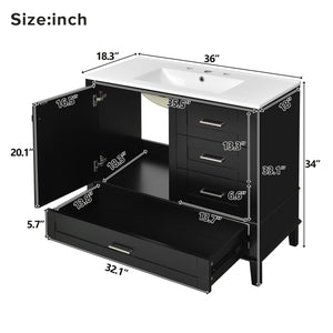 Bathroom Vanity, Modern Bathroom Cabinet With Sink Combo Set, Bathroom Storage Cabinet With A Soft Closing Door And 3 Drawers, Solid Wood Frame