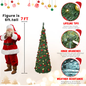 7FT Pop Up Christmas Tree, Pre-Decorated Artificial Tree