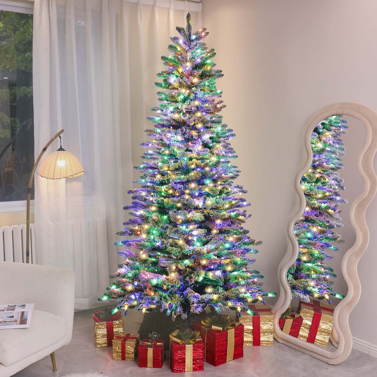HOMCOM 7.5 ft Pre-Lit Mountain Pine Artificial Christmas Tree
