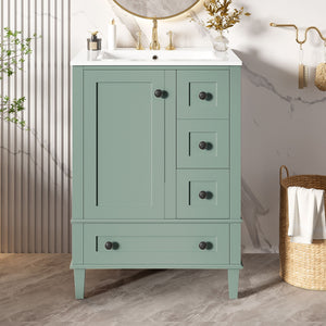 Bathroom Vanity With Integrated Basin, Soft Close Drawers, Door Mounted Double Layer Shelf