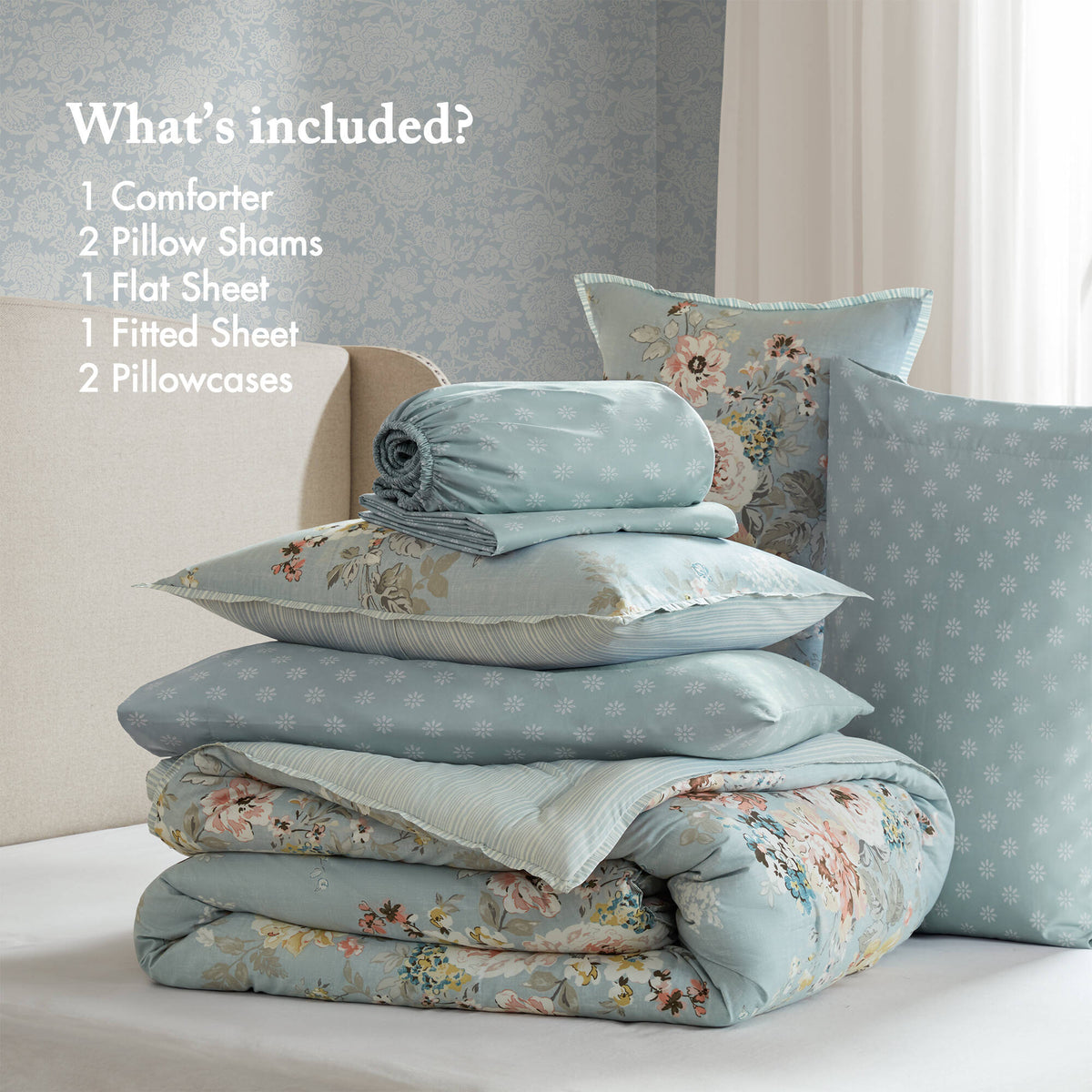 7-Piece Cal King 7 Piece Vin-Inspired Collection Floral Print, Soft