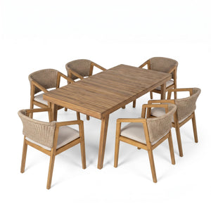 7-Piece Outdoor Acacia Wood Dining Set, 69" Rectangular Patio Table & 6 Mix