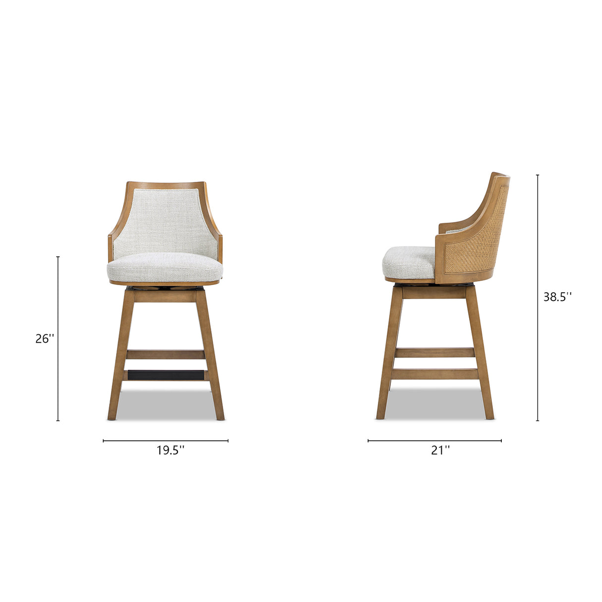 Bahama 26" Cane Rattan High-Back Swivel Counter Stool with Recessed Arms