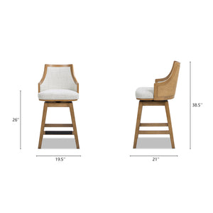 Bahama 26" Cane Rattan High-Back Swivel Counter Stool with Recessed Arms