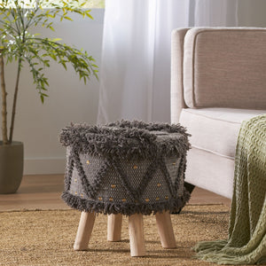 Roja - Handcrafted Wool & Cotton Foot Stool With Eucalyptus Wood Frame - Dark Brown - Best Buy Furniture