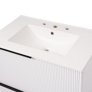 Fluted Bathroom Vanity With Ceramic Sink, Soft Close Slides
