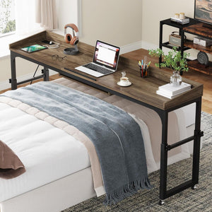 Adjustable Overbed Table With Wheels, Queen Size Mobile Desk - Dark Gray
