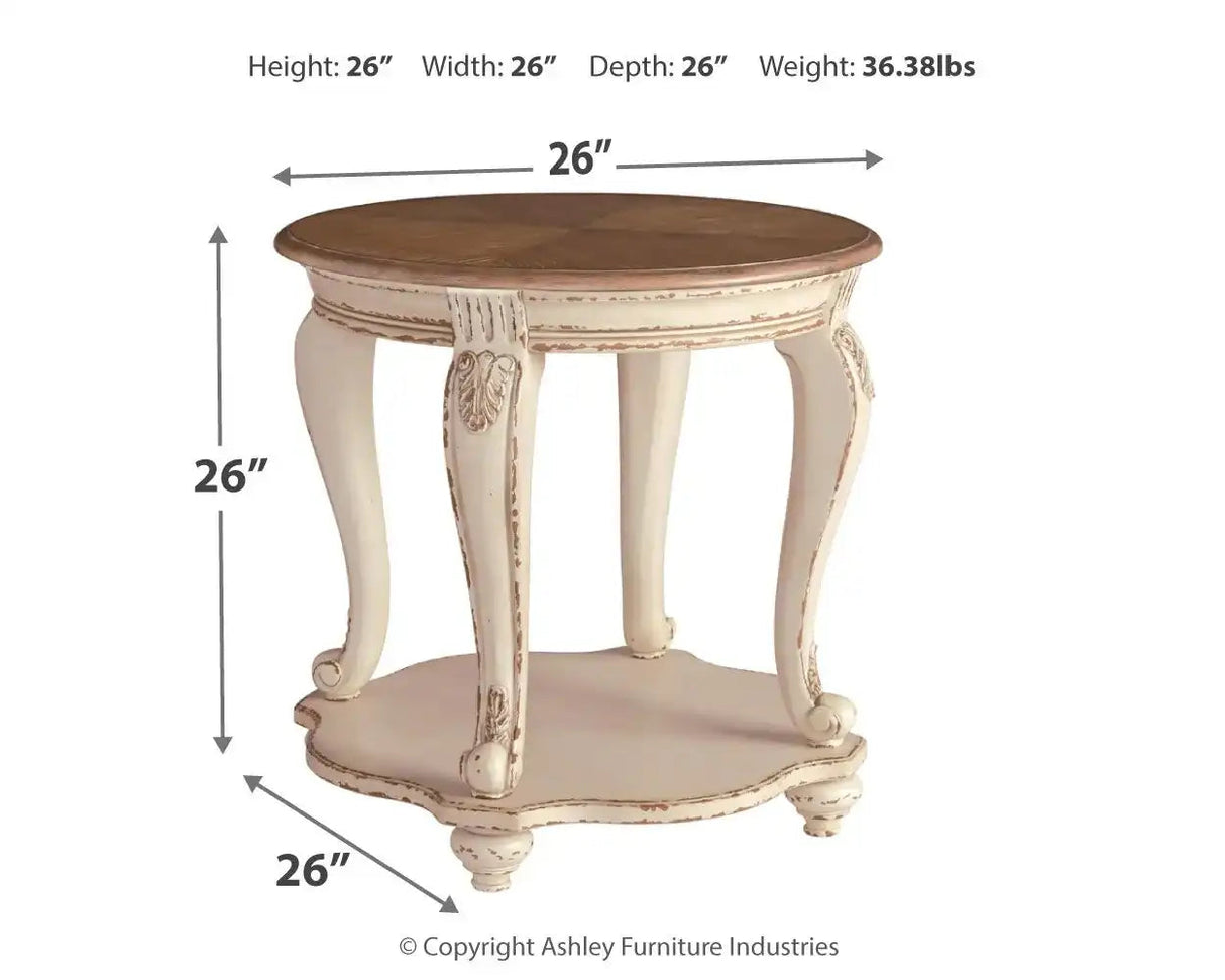 Realyn - Round End Table - White / Brown - Best Buy Furniture
