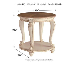 Realyn - Round End Table - White / Brown - Best Buy Furniture