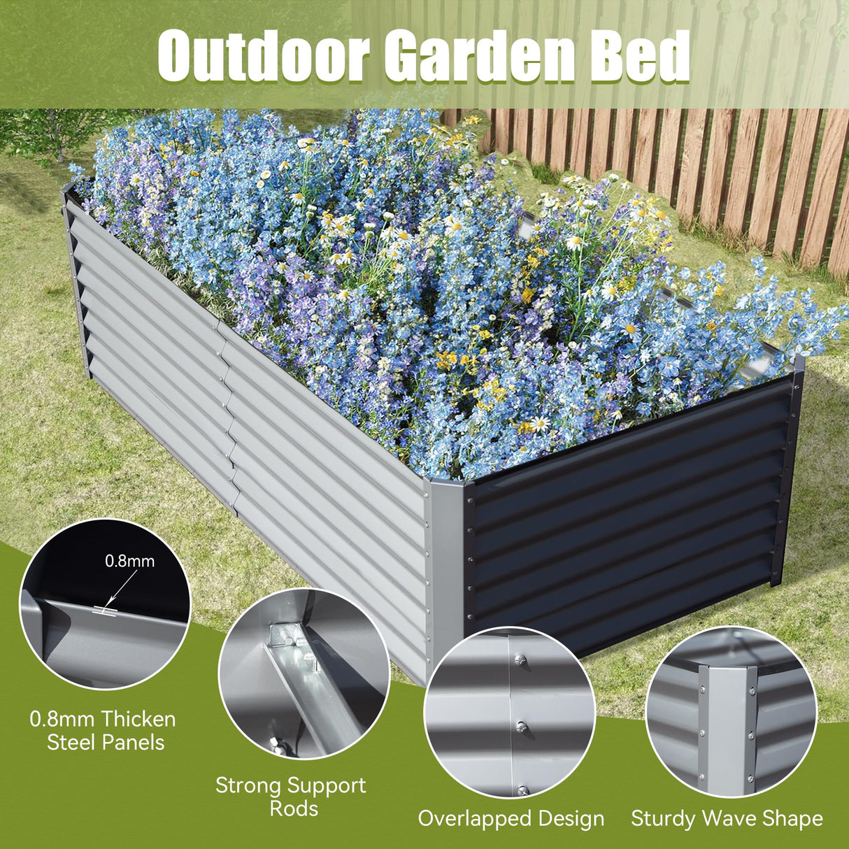 8x4x2 ft Galvanized Raised Garden Bed