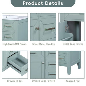 30" Bathroom Vanity Without Sink, Cabinet Base Only, Bathroom Cabinet With Drawers - Green