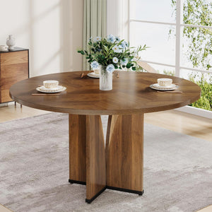 Round Compact Dining Table For 4 - Rustic Brown