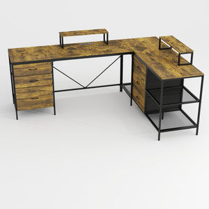 Industrial L-Shaped Computer Desk with Power Outlets & USB-C