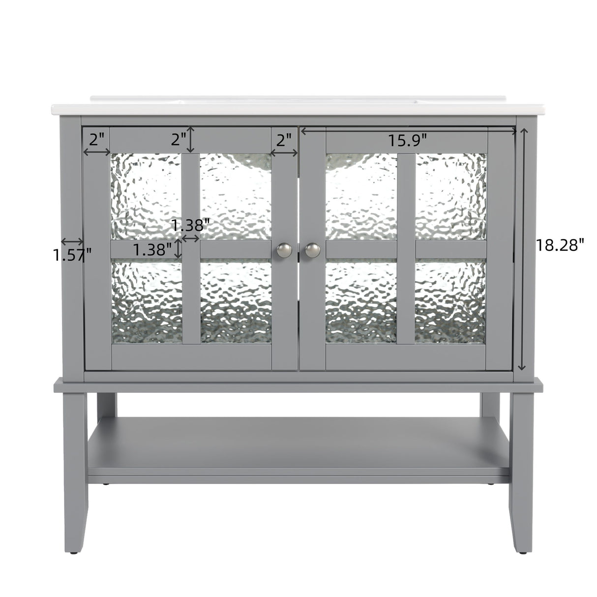 Bathroom Vanity With Ceramic Sink, Adjustable & Open Shelf
