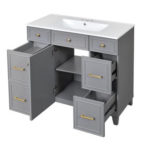 Bathroom Vanity With Ceramic Sink, Soft Close Doors, Adjustable Shelves