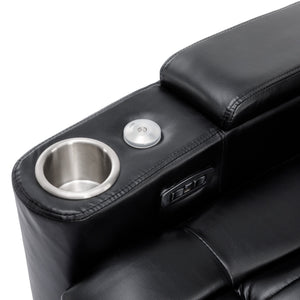 270° Power Swivel Recliner Home Theater Chair With Hidden Arm Storage, LED Light, Cup Holder, And Tray Table