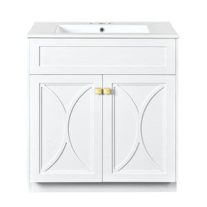 Bathroom Vanity With Sink, Freestanding Storage Cabinet With Handles, Soft Closing Doors