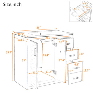 Bathroom Vanity With Sink Combo, Storage Cabinet, Freestanding Set With 3 Drawers & Soft Closing Doors
