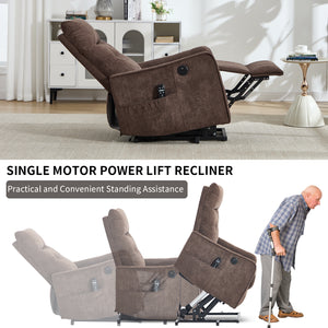 Brown Chenille Single Motor Power Lift Recliner Chair
