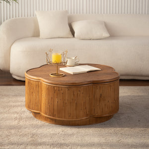 Flower-Shaped Rattan Coffee Table with Storage
