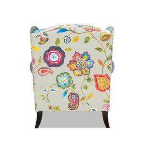 Anya Boho Chic Wingback Accent Chair, Floral & Leopard Print, Teal Multi
