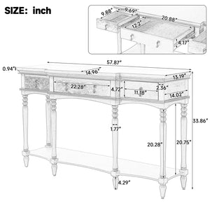 Traditional Retro Console Table with 3 Soft-Close Drawers & Bottom Shelf