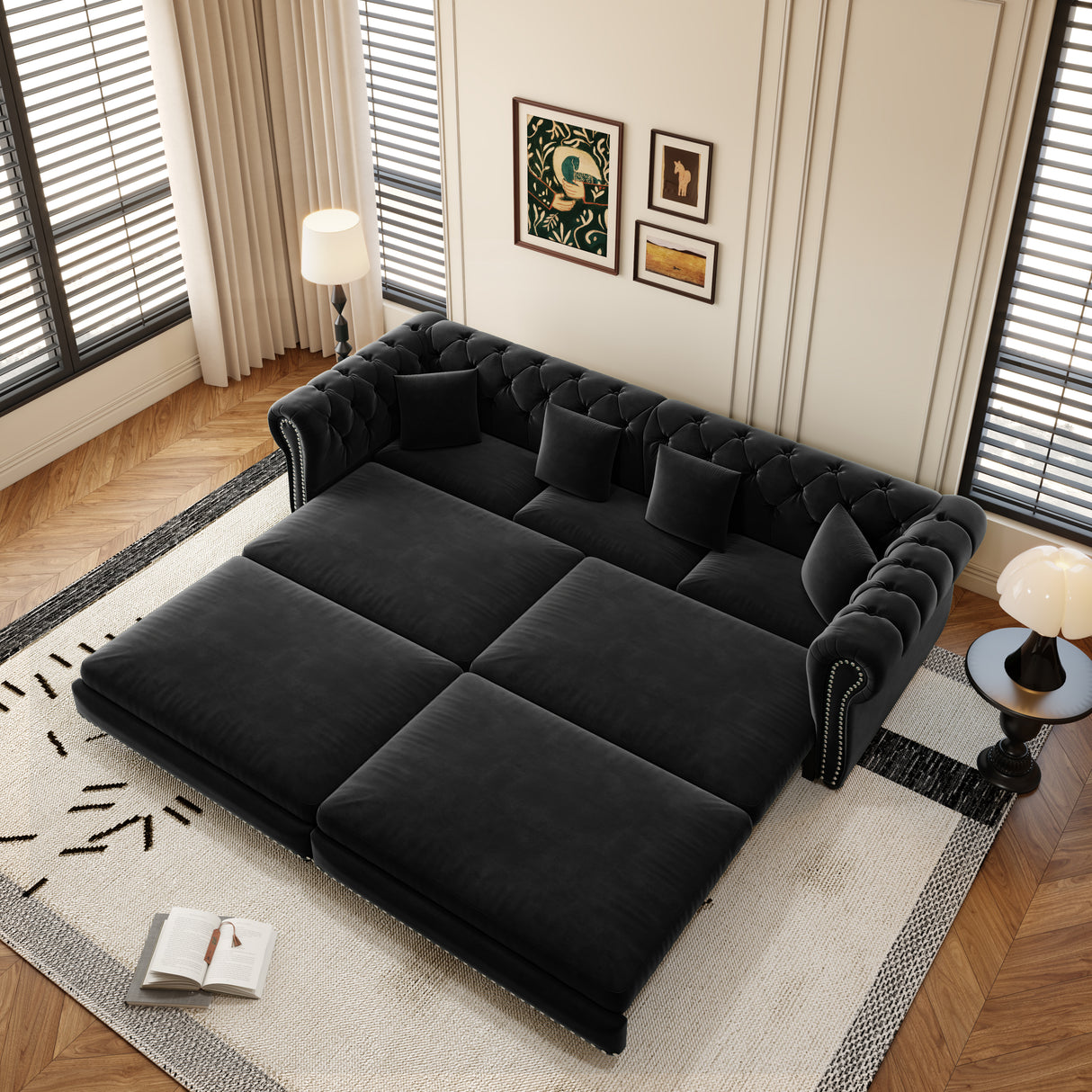 Chesterfield Sofa Bed - 3-in-1 Convertible Velvet Sofa