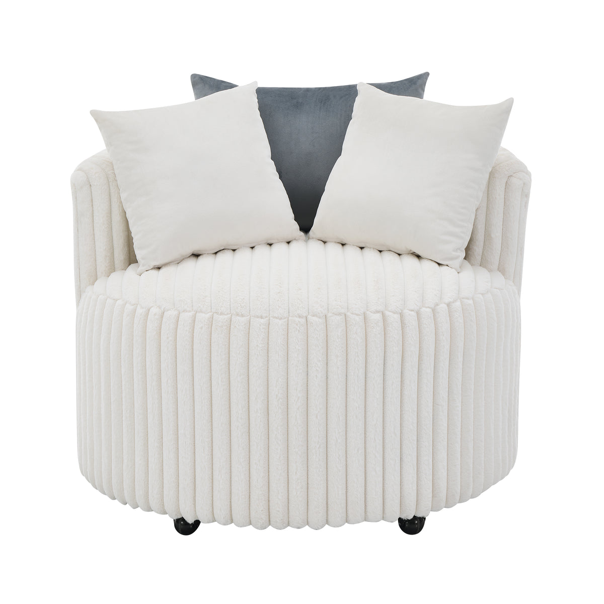 Malna Plush Wide Wale Corduroy Upholstered Barrel Accent Chair with Wheels