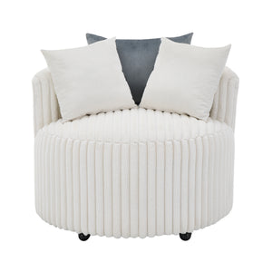 Malna Plush Wide Wale Corduroy Upholstered Barrel Accent Chair with Wheels