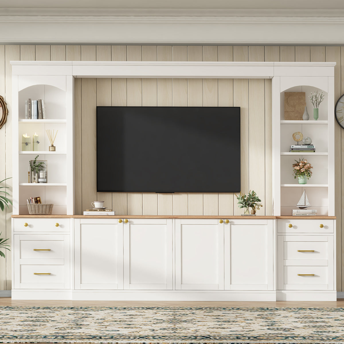 Farmhouse Arched Entertainment Center Wall Unit