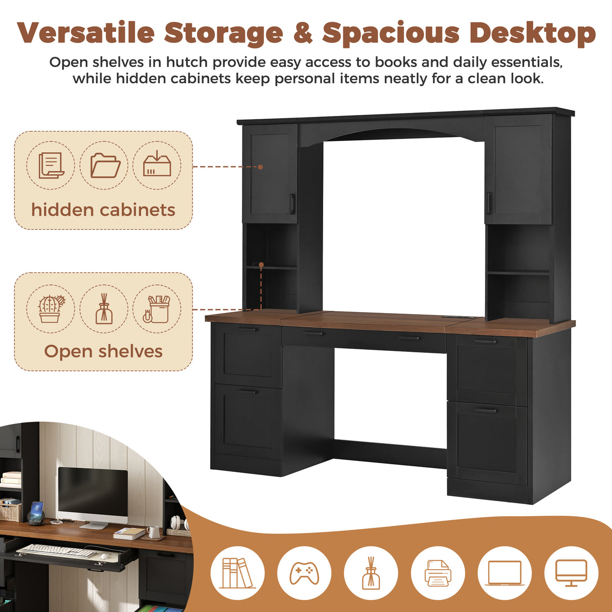 ON-Trend Farmhouse Arched Computer Desk with Hutch
