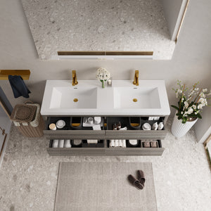 60" Wall-Mounted Bathroom Vanity with Double Sinks and Floating Storage