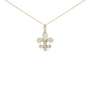 14K Yellow Gold 1.00 Cttw Round Diamond Fleur De Lis 18" Pendant Necklace (H-I Color, SI2-I1 Clarity)