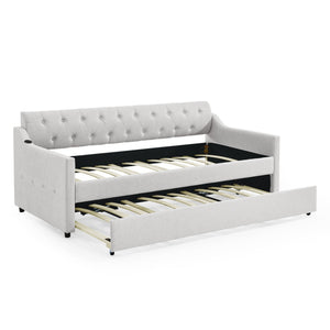 Size Upholstered Daybed With Trundle And USB Charging Armrest