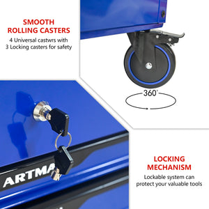 3 Drawers Multifunctional Tool Cart with Wheels and Steel Top - Blue & Black