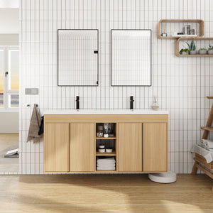 60" Freestanding Bathroom Vanity With Resin Double Sink