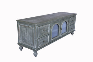 60" Farmhouse TV Stand with 4 Drawers & Glass Doors