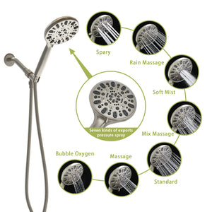 Multi Function Adjustable Hand Shower 7 Function Hand Shower, Wall Mounted - Brushed Nickel