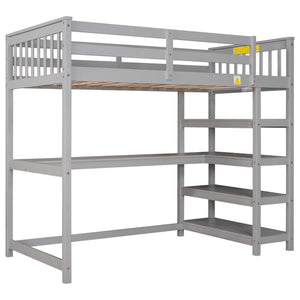 Loft Bed With Storage Shelves And Under Bed Desk