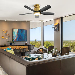 Flush Mount Ceiling Fan With LED Light 22W And Remote Control Blades / Body, DC Motor