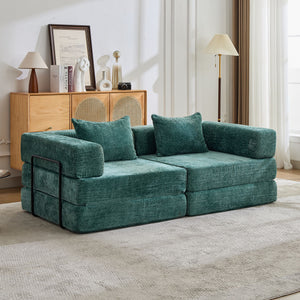 Convertible Floor Sofa Bed With Pillow Back Support Armrest