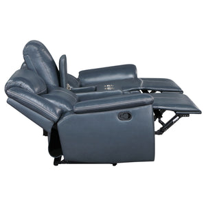Stanwicke - 2 Piece Motion Reclining Sofa Set With Contrast Stitching - Blue