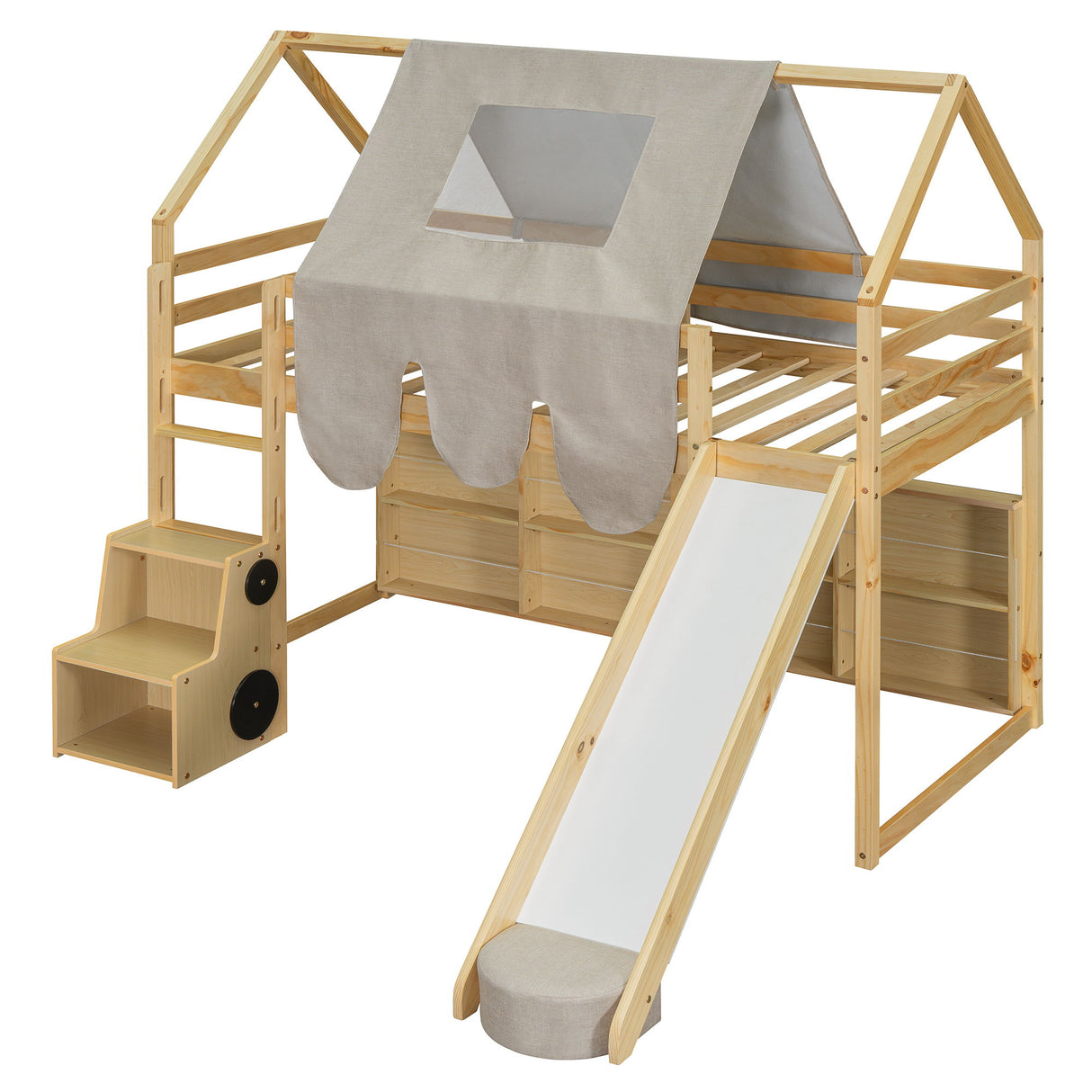 Loft Bed With House Shaped Frame And Tent