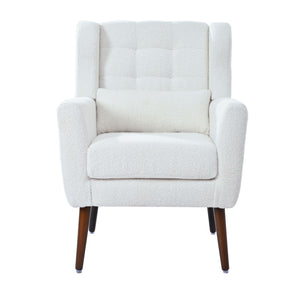 Modern Accent Chair, Arm Chairs For Living Room, Upholstered Mordern Armchair, Comfy Soft Padded Lounge Chair In Small Space, Bedroom, With Pillow, Solid Wood Leg
