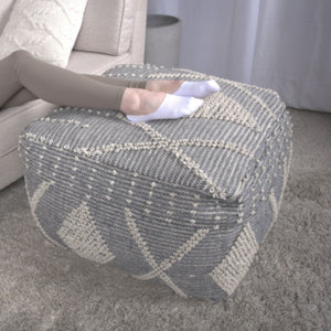 Diamond - Handcrafted Faux Yarn Pouf - Ivory / Gray